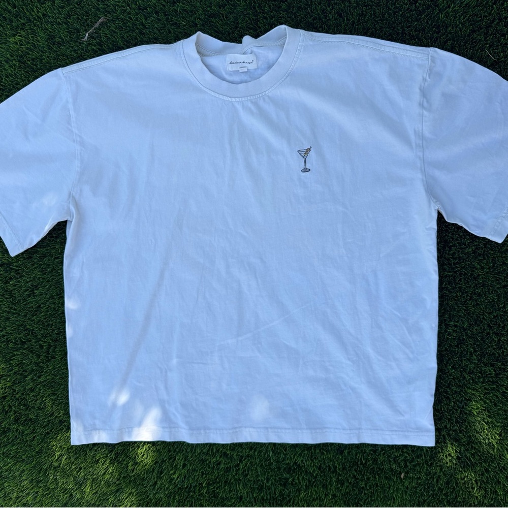American Garagr White Crewneck T-Shirt with Martini Embroidery - XL